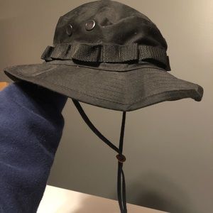 black bucket hat